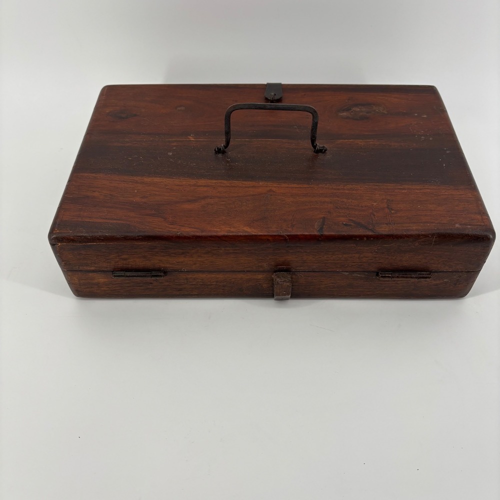 Antique Writing Slope Box, Large Brown Wood Iron Hardware Rustic Historical Farm - Picture 9 of 9